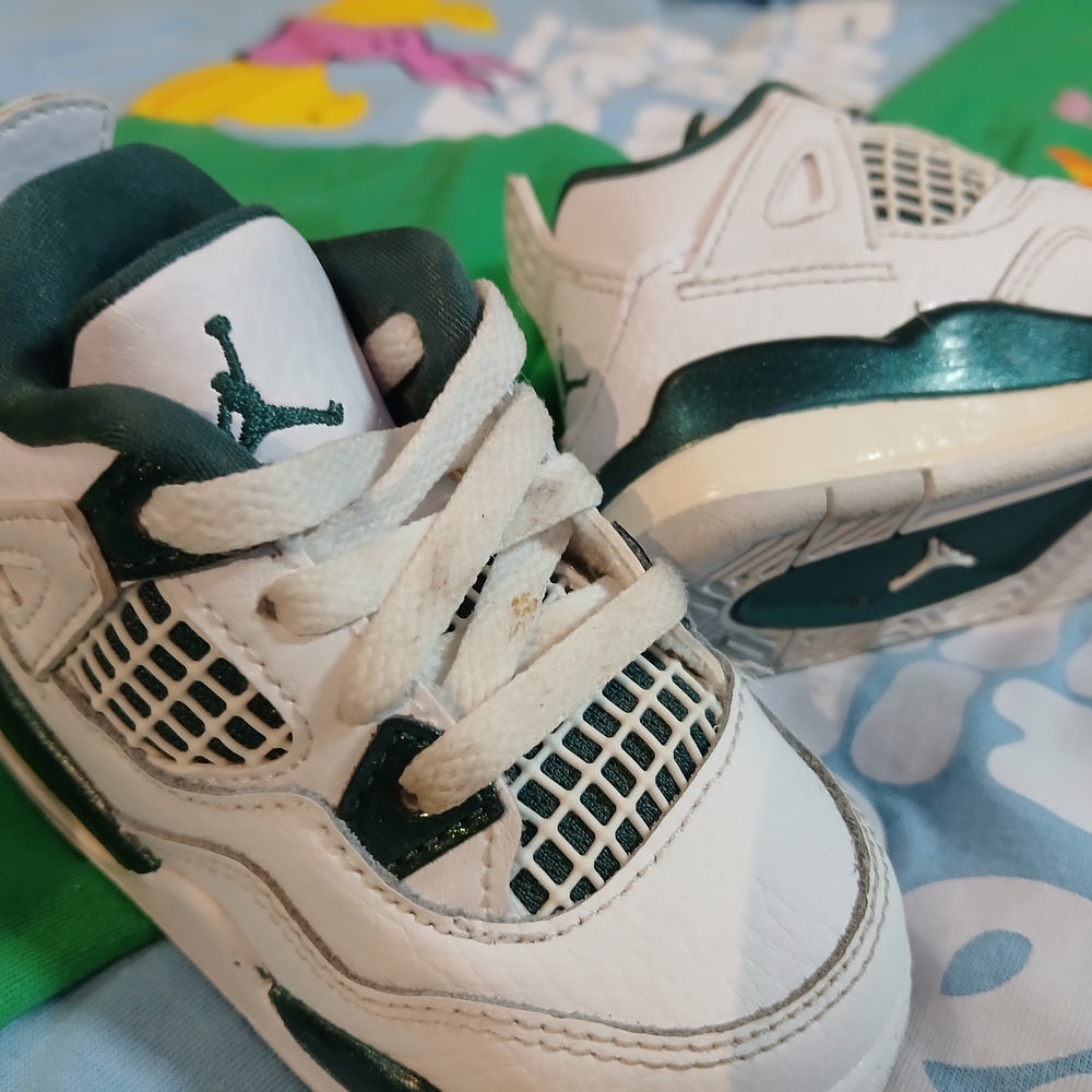 Kids Jordans in White and Dark Green